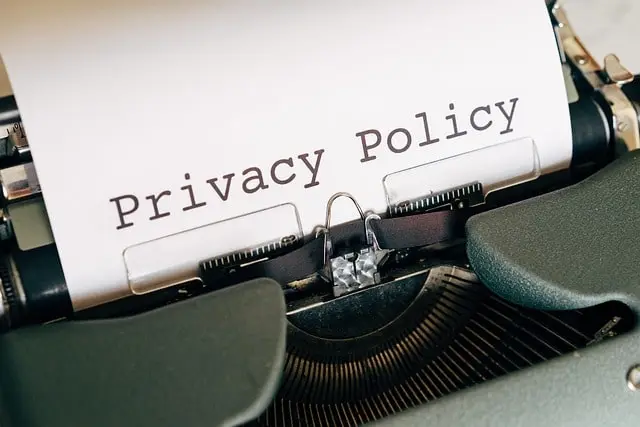 Privacy Policy typed on a piece of paper  using an old-fashioned type writer.