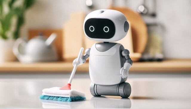 Robot with a dust broom