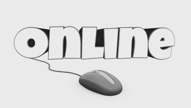 The word "Online" in block letters with a mouse connected to it.